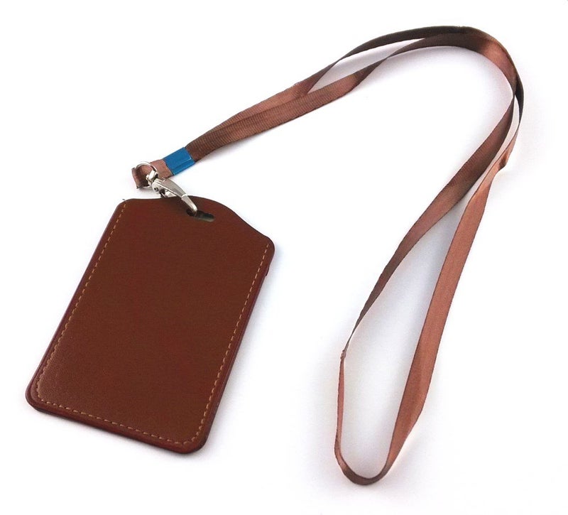 yueton 10pcs Vertical Style Leather Business ID Badge Card Holder, Name Card Business Card Holder Tag with Long Neck Strap Band Lanyard (Brown) - Image 5